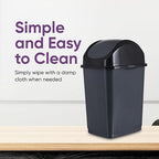 Superio Small 2.5 Gallon Plastic Trash Can with Swing Top Lid, Compact Slim Waste Bin for Under Desk, Office, Bedroom, Bathroom, Dorm Room, 10 Qt. Portable Garbage Can (Dark Grey, 2 Pack)