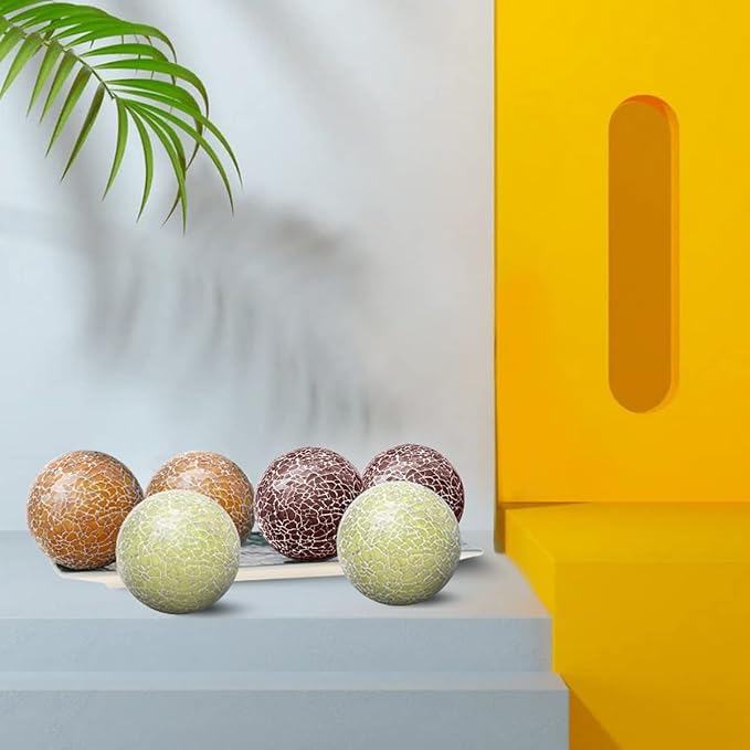 3 PCS 3.35inch Decorative Glass Orbs Mosaic Sphere Balls Bowls Vases Tray Solid Gradients Centerpieces Christmas Crack Festival Living Room Wedding Party
