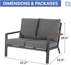 Soleil Jardin Aluminum Patio Furniture Loveseat, Outdoor 2 Seats Sofa Couch with FSC Certified Solid Wood Top, Outdoor Conversation Set Deep Seating Loveseat w/Removable Cushion, Dark Grey