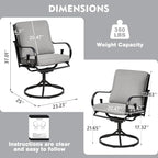 MELLCOM Patio Swivel Chair Set of 2, Heavy Duty Outdoor Dining Chairs with Thickened Cushions, Metal Patio Chairs Gentle Rocker for Outside, Garden Lawn & Porch, Backyard, Grey