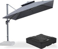 PURPLE LEAF Cantilever Umbrella with Base Included 10 Feet Outdoor Double Top Large Offset Hanging 360° Rotation Square Umbrella for Garden Patio Deck Pool Backyard Cast Slate