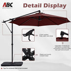 ABCCANOPY 10FT Cantilever Umbrella Offset Hanging Patio Umbrella with Base Stand Rotate and Tilt，Suitable for Garden, Lawn, Backyard(Burgundy)