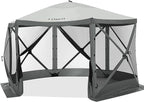 COBIZI 12x12ft Pop up Gazebo Screen Tent Screen House for Camping, Camping Outdoor Screened Gazebo with Mosquito Netting, Portable Hub Tent with Carrying Bag and Ground Stakes, Grey(Upgraded 2.0)