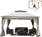 Grand Patio 10x13 FT Outdoor Double Quick Assembly Detachable Vent Soft Top Gazebo with Mosquito Netting and Curtains, 130 Sq Ft of Shade for Backyard and Garden, Beige