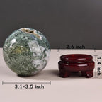 Large Moss Agate Crystal Sphere Natural Healing Crystal Ball with Stand Meditation Decorative Balls Home Decor 80-90mm/3.1-3.5"
