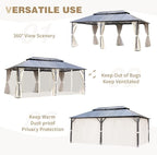 YOLENY 12' X 20' Hardtop Gazebo, Aluminum Composite Ventilation Double Roof Permanent Outdoor Pavilion Pergola Party Tent for Patio, Lawn, Garden, Poolside, Curtains and Netting Included.