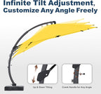 11FT Cantilever Umbrella with Base Large Curvy Outdoor Aluminum Offset Umbrella w/ 360° Rotation, UV Resistant Canopy for Patio, Garden, Backyard, Sunshine Yellow