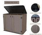 Horizontal Resin Storage Shed, 34 Horizontal Cu.ft Outdoor Storage Cabinet Waterproof for Garden/Backyard/Home/Pool, Lockable(34 Cu.ft-Brown)