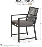 Aluminum Outdoor Patio Dining Chairs -Imitation Rope Vine Chair Ergonomic Backrest Design Detachable Seat Cushion Soft and Breathable Garden/Porch, Black 2Pcs