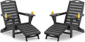 Folding Adirondack Chairs Set of 2,Adirondack Chair with Retractable Ottoman,Plastic Adirondack Chairs with 2 Cup Holder,Weather Resistant Patio Chair,Outdoor Chairs Set of 2(Black)