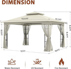 EAGLE PEAK Patio Gazebo with Mesh Netting 13x11 at Top 12x10 Footprint, Soft Top Outdoor Pavilion for Backyard, Deck, Lawn and Garden, Beige