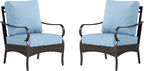 PHI VILLA Outdoor Wicker Chairs Sofa of 2, All Weather High Back Rattan Chairs 2 Seats with Comfy Cushions for Porch Deck