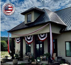 American Pleated Fan Flag Bunting. 4 x 8 ft Embroidered Stars & Sewn Stripes USA Indoor/Outdoor Nylon Bunting Banner. Perfect for July 4th and America 250 events. 100% Made in America by Old Glory Bunting