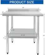 HARDURA Stainless Steel Table Prep Work Table 30 x 36 Inches NSF Heavy Duty Commercial with Undershelf and Backsplash for Food Prep
