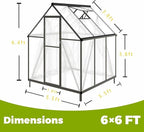 6 x 6 FT Greenhouse for Outside,Aluminum Walk-in Greenhouse,Dark Gray