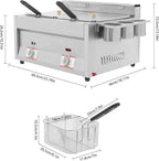 LYNICESHOP Stainless Steel Countertop Gas Fryer, Commercial LPG Gas Deep Fryer with 2 Basket Propane LPG Oil Frying Pot Kitchen Frying Machine Snack Fryer For French Fries Restaurant Home Kitchen