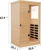 Infrared Sauna Indoor, Home Sauna, Low EMF Infrared Sauna,1 Person Infrared Saunas for Home, Canadian Hemlock,Smart Display,Bluetooth,Reading Lamp