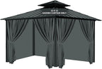 Gazebo Universal Replacement Privacy Curtain, 12'X12' Gazebo Curtains Outdoor Waterproof, 4-Panels Sidewall with Zipper for Patio, Garden and Backyard (Only Curtains, 12'X12', Grey)