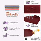 Midtown Umbrellas The Swilt 10 Feet Patio Umbrella in Sunbrella Burgundy Acrylic Fabric - Fiberglass Ribs, Auto-Tilt Aluminum Frame For Backyard, Deck, Garden, Pool - White Pole