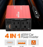 400W Car Power Inverter - Dual DC 12V to 110V AC Car Plug Adapter Outlets, Fast Charging USB C 65W & 24W Port, Power Inverters for Vehicles, Laptop Car Charger, Road Trips