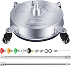 RAYNEL 14'' Pressure Washer Surface Cleaner with 4 Wheels, Stainless Steel Housing, 1/4" Quick Plug, 2 Extended Wands, 2 Replacement Nozzles