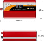 1500W Pure Sine Wave Inverter (3000W Peak), 12V/24V Auto-Detect, 50Hz/60Hz Switchable, LCD Display, Type-C Fast Charging, Silent Design, Overload & Overheat Protection for RV, Home (RED-1500W)