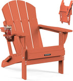 MUCHENGHY Folding Adirondack Chairs, Patio Chairs, Lawn Chairs, Outdoor Chair, Adirondack Chair Plastic, Fire Pit, Weather Resistant with Cup Holder for Deck, Backyard, Garden(Orange)