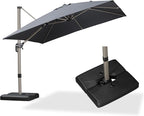 PURPLE LEAF 10FT Patio Umbrella with Base Cantilever Umbrella Square Outdoor Offset Umbrella with Champagne Frame and 360° Rotation for Garden Deck Pool, Grey