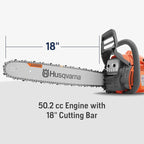 Husqvarna 445 Gas Chainsaw, 50-cc 2.8-HP, 2-Cycle X-Torq Engine, 18 Inch Chainsaw with Automatic Oiler, For Wood Cutting and Tree Trimming
