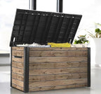Outdoor Storage Box, Wood-Look Resin Deck Container, Indoor/Outdoor Storage, Ash Wood Brown (230 Gallon)