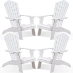 Psilvam Adirondack Chair, Oversized Poly Lumber Fire Pit Chair with Cup Holder, 350Lbs Support Patio Chairs for Garden, Weather Resistant Outdoors Seating, Relaxing Gift for Father & Mother (4,White)