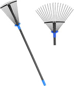 Metal Rake for Leaves Heavy Duty, Adjustable Garden Leaf Rake with Expandable Head 8-17", Shrub Pine Needle Kids Hand Yard Rake Garden Tool 30-70"