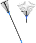 Metal Rake for Leaves Heavy Duty, Adjustable Garden Leaf Rake with Expandable Head 8-17", Shrub Pine Needle Kids Hand Yard Rake Garden Tool