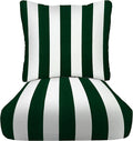 RSH DECOR Deep Seating Cushion with Pillow Back | 24” x 23” x 4" Seat | Water and Fade-Resistant Spun Fabric | Made in USA | Outdoor Chair Cushion Set for Patio (Hunter Green & White Stripe)