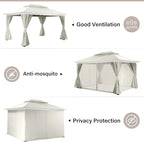 LAUSAINT HOME Outdoor Patio Gazebo 10'x13' with Expansion Bolts, Heavy Duty Gazebos Shelter Party Tent with Double Roofs, Mosquito Nettings and Privacy Screens for Backyard, Garden, Lawn, Cream White
