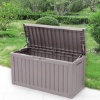 BTEXPERT 80 Gallon Outdoor Storage Container Deck Box with Metal Support Rods for Patio Furniture Garden Tools Cushions Waterproof Lockable UV Resistant Resin