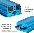 LVYUAN 500 watts 1000 (Peak) Pure Sine Wave Car Power Inverter 12V DC to 110V/120V AC Converter with 2 sockets and USB Port for Car Truck Family Solar System,RV, Truck,Road Trip