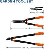 ECOOPTS 3PCS Garden Tool Set with Lopper, Hedge Shears and Bypass Pruner, Heavy Duty Tree & Shrub Care Kit, Tree Trimmer Gardening Tools for Indoor & Outdoor Gardening