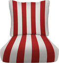 RSH DECOR: Deep Seating Cushion with Pillow Back | 25” x 25” Seat | Water and Fade-Resistant Spun Fabric | Outdoor Chair Cushion Set for Patio Furniture | Red & White Stripe