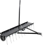 Tow Behind Aerator, 40 inch Lawn Pull Dethatcher with 20 Spring Steel Tines and Lift Handle for Outdoor Yard Care, Lawn Sweeper to Remove Thatch, Leaves and Pine Needles, Black