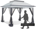 11x11 Outdoor Pop up Gazebo Tent with Mesh Walls for Patio, Lawn, Backyard and Deck, Gray