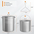 Bonnlo 62QT Stainless Steel Stock Pot for Boiling Seafood, Crawfish lobster & Crab, Frying Turkey & Steaming Tamales, Large Boil Pot with Steamer Basket, Lid, Lifting Hook for Outdoor Cooking Backyard