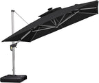 PURPLE LEAF 11 Feet Double Top Deluxe Solar Powered LED Square Patio Umbrella Offset Hanging Umbrella Outdoor Market Umbrella Garden Umbrella, Black