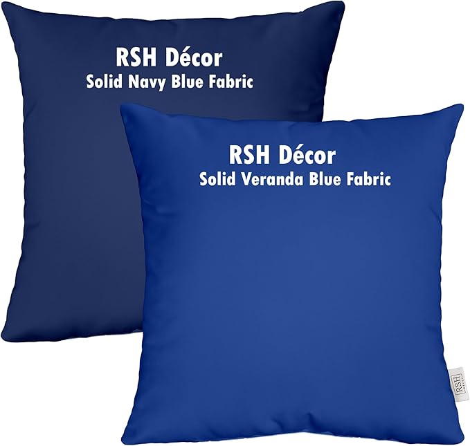 RSH DECOR: Square Throw Pillows Set of 2 | 17” x 17” | All-Weather Spun Fabric | Water and Fade-Resistant | Outdoor Accent Pillows for Patio Furniture | Navy Blue