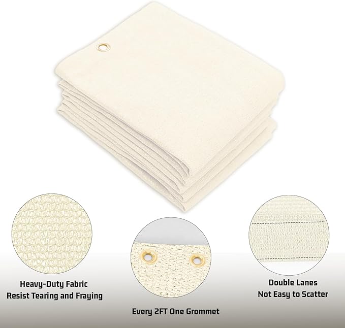 SUNNY GUARD Shade Cloth Custom Size 7x9 FT Sun Shade Screen Fabric Shade Cover Tarp with Grommets for Pergola Backyard Garden, Butter Cream(We Customized)