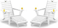 Folding Adirondack Chairs Set of 2,Adirondack Chair with Retractable Ottoman,Plastic Adirondack Chairs with 2 Cup Holder,Weather Resistant Patio Chair,Outdoor Chairs Set of 2(White)