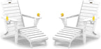 Folding Adirondack Chairs Set of 2,Adirondack Chair with Retractable Ottoman,Plastic Adirondack Chairs with 2 Cup Holder,Weather Resistant Patio Chair,Outdoor Chairs Set of 2(White)