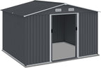 Outdoor Storage Shed 8 x 10 FT Large Metal Tool Sheds, Heavy Duty Storage House with Sliding Doors with Air Vent for Backyard Patio Lawn to Store Bikes, Tools, Lawnmowers Grey