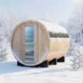 Outdoor Sauna, 6 Person Wood Steam Barrel Sauna Room with 6kw Toule Electric Heater with Stone, Canadian Helmock Wood, Accessories and Asphalt Shingle Roof (Helmock)