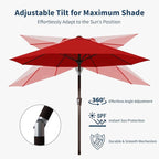 9FT Patio Umbrella with Fiberglass Ribs, Outdoor Market Table Umbrella with Crank and Tilt, UV Resistant Waterproof Canopy for Patio, Garden, Deck, Pool, Red